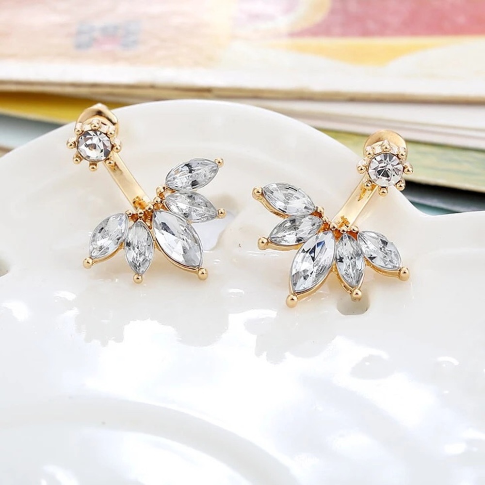 Brand New Rose Gold Color Crystal Flower Earrings - Picture 2 of 2